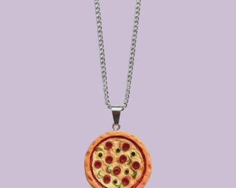 Pepperoni Pizza Rad Resin Pendant with Chain