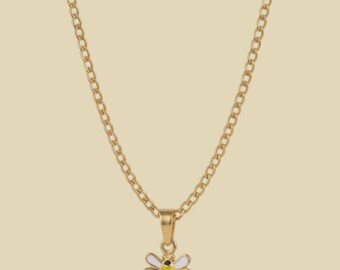 Barry the Bumbling Bee Enamel Pendant with IP Gold Stainless Steel Chain
