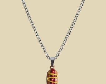 Mustard Hot Dog Rad Resin Pendant with Chain