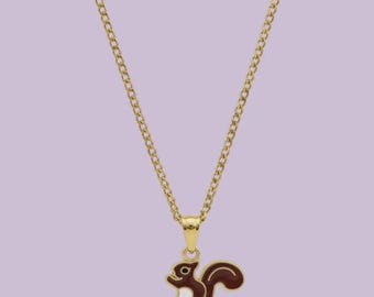 Peanut Squirrel Enamel Pendant with IP Gold Stainless Steel Chain