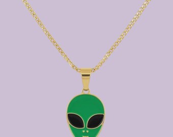 Dom the Alien Enamel Pendant with IP Gold Stainless Steel Chain