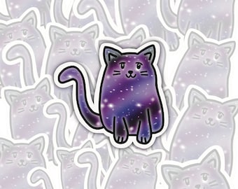 Galaxy Themed Cat sticker | Cat Stocking Stuffer | Vinyl Sticker | Waterproof Sticker | Laptop Sticker | Notebook Sticker