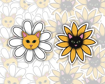 Sunflower and Daisy Floral Cat Stickers | Funny Cat Sticker |  Cat Stocking Stuffer | Vinyl Sticker | Laptop Decal | Water Bottle Sticker