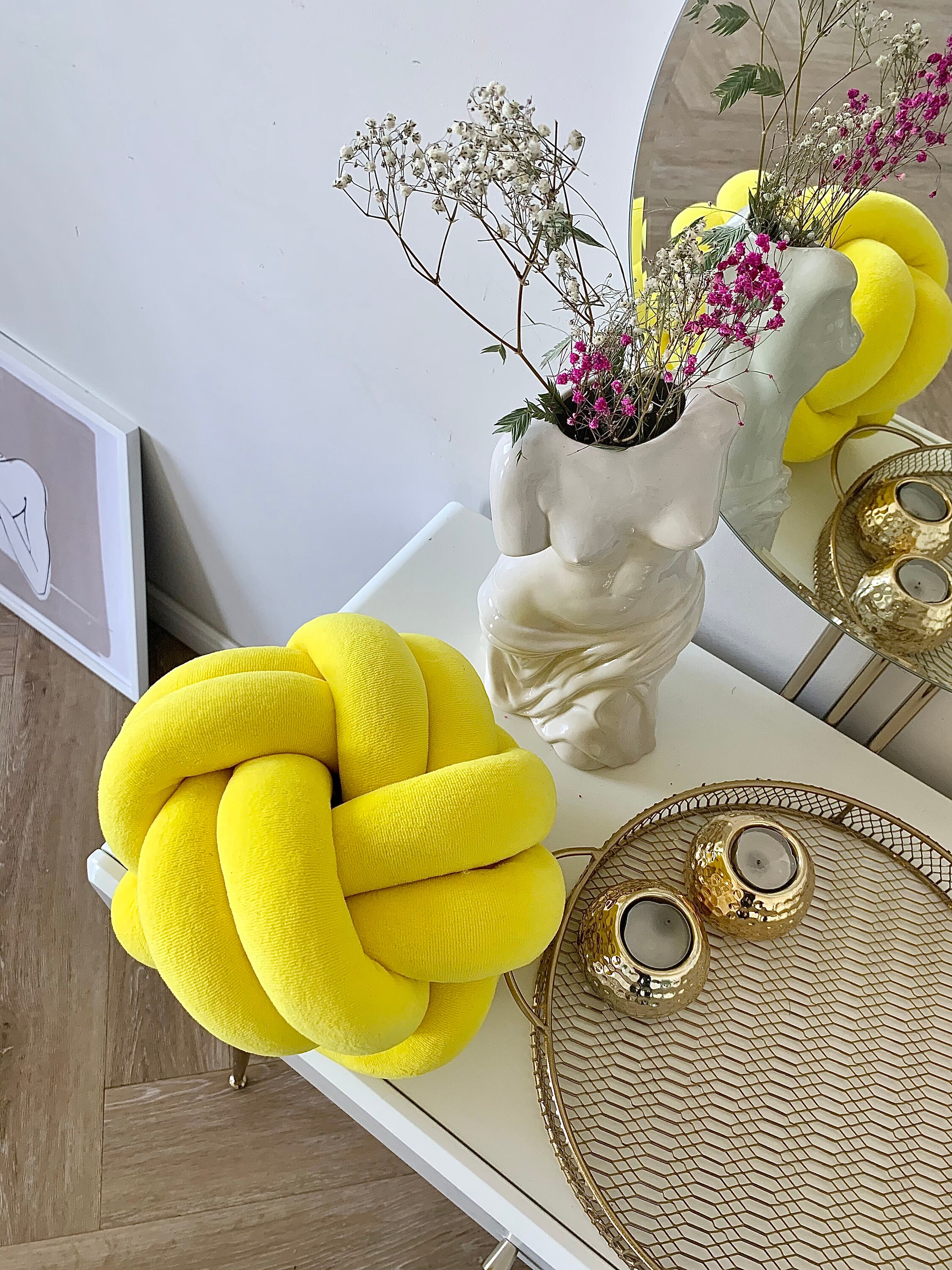 Yellow knot pillow decorative cushion for living room Etsy