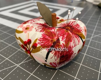 Apple pin cushion with leather stem and leaf. Hand made Canberra