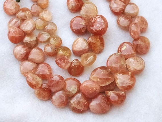 6.5-7.5 mm 22 pcs Natural Rare Oregon Sunstone Smooth Hearts 8*12 inch bead half  strand,Best price AAA