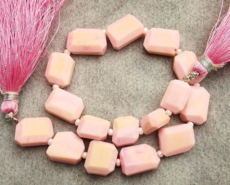 9-14mm, Natural peruvian pink opal briolette faceted nuggets full 8 inch bead strand AAA 16pcs