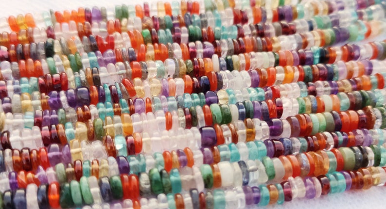 3.5-4.5 mm Natural Multi Semi Precious Round Tyre Heishi full 8 inch Beads strand AAA+ choose different sizes