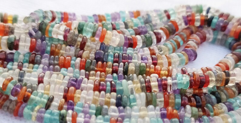 3.5-4.5 mm Natural Multi Semi Precious Round Tyre Heishi full 8 inch Beads strand AAA+ choose different sizes