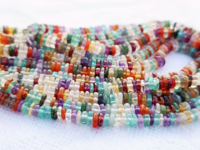 3.5-4.5 mm Natural Multi Semi Precious Round Tyre Heishi full 8 inch Beads strand AAA+ choose different sizes