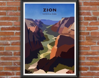 Zion National Park Print | Travel Poster | | travel poster minimalist | wall décor USA | Gift idea| Unframed