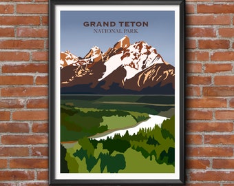 Grand Teton National Park Print | Travel Poster | | travel poster minimalist | wall décor | National Park Gift idea| Unframed
