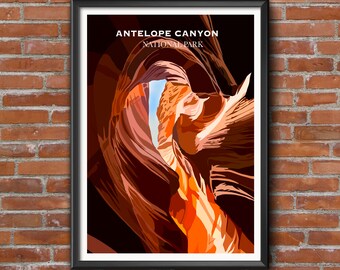 Antelope Canyon Print | Travel Poster | | travel poster minimalist | wall décor | National Park Gift idea| Unframed