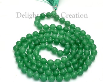 Green Aventurine Mala Necklace, 10mm Knotted Japa Beads