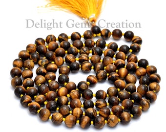 Genuine TIGER EYE 108 Beads Mala Necklace, Prayer Beads Necklace, Tiger's Eye Spiritual Meditation Beads Mala, Japa Mala, Tassel Necklace