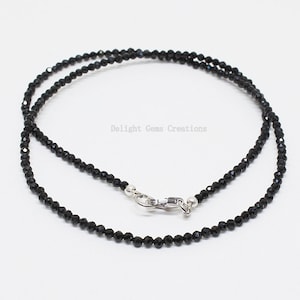 3mm Black Spinel Bead Necklace-3mm faceted round gemstone necklace-sparkling women necklace-Handmade necklace-AAA Beaded Jewelry  for her