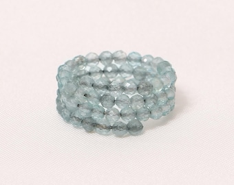 Adjustable Aquamarine Beaded Ring, Women's Jewelry (US 6-8)
