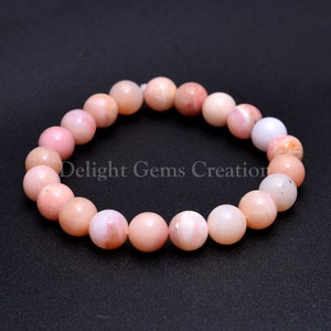 Natural PINK OPAL Gemstone Stretch Bracelet, 10mm Pink Opal Smooth Round Beads Bracelet, Statement Bracelet, Yoga Bracelet, Opal Jewelry