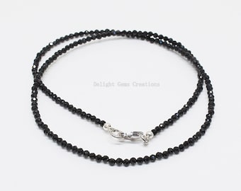3mm Black Spinel Bead Necklace-3mm faceted round gemstone necklace-sparkling women necklace-Handmade necklace-AAA Beaded Jewelry  for her