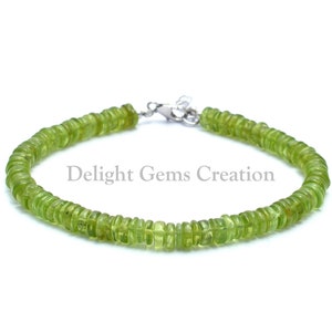 AAA++ Natural Peridot Beaded Bracelet, Smooth Tyre 5.5-6mm Peridot Bracelet, Peridot Disc Bracelet, Green Peridot Gemstone Beads Bracelet