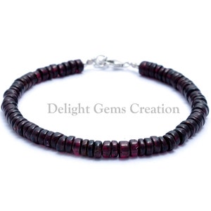 Natural Mozambique Garnet Beaded Bracelet, 5mm Garnet Smooth Tire Bead Bracelet, Gemstone Disk Bracelet, AAA Fine Quality Red Garnet Jewelry