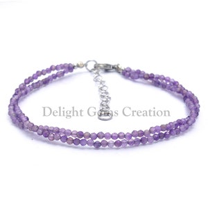 AAA Natural Amethyst Beaded Bracelet, 2.5mm Amethyst Micro Faceted Round Bead Bracelet,Multi Strand Purple Tiny Amethyst Friendship Bracelet