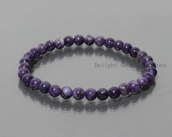 Bracciale in Charoite viola naturale, perle rotonde da 6 mm, cristalloterapia