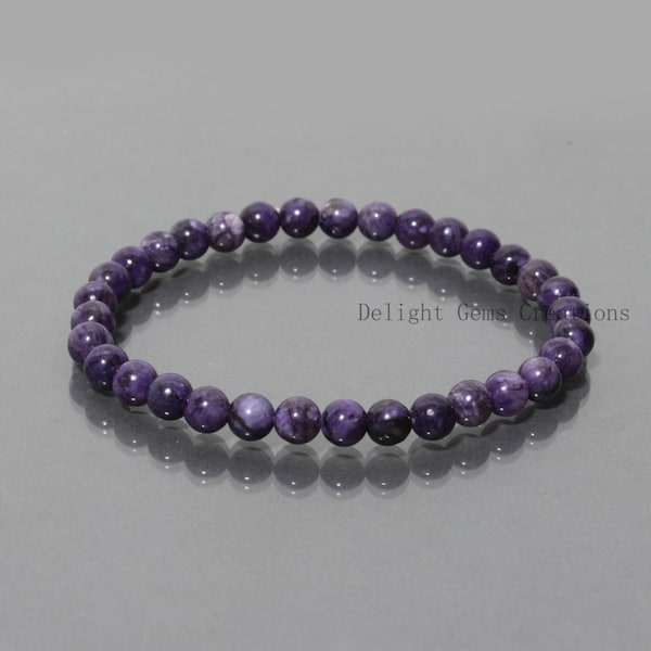 Natural  Purple Charoite Smooth Round Beads Bracelet,6mm Charoite Beads,Charoite,Genuine Charoite Stretch Bracelet, Crystal Healing Bracelet