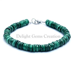 Natural Green Malachite Beaded Bracelet For Men Women, 5-6mm Malachite Plain Round Tyre Bracelet, Beautiful AAA Bead Malachite Disc Bracelet
