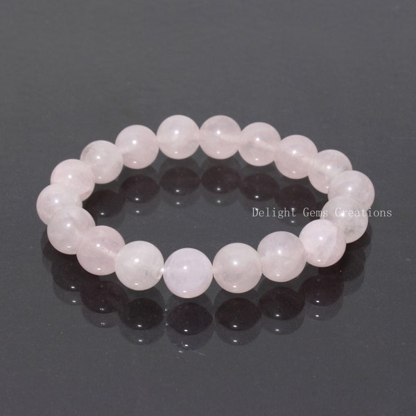 AAA Rose Quartz Smooth Round Bracelet perlé-12 mm Quartz Perles-Rose Quartz Stretch Bracelet-Cadeau de Noël Bijoux-Femme Spécial