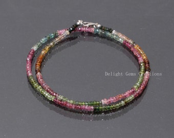 Watermelon Tourmaline Necklace, Faceted Rondelle Beads, 18 Inch