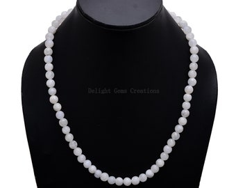 white rainbow moonstone beaded necklace, moonstone bead necklace, 8mm moonstone round beads necklace, 18 inch moonstone strand necklace