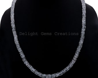 Crystal Quartz Beaded Necklace: 5mm Smooth Tyre Beads, 18 Inch