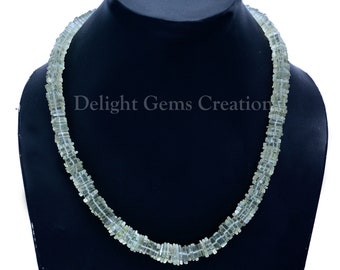Green Amethyst Heishi Beads Necklace, Boho Style