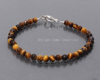 Natural Tiger Eye Beaded Bracelet, 5-5.5mm Tiger's Eye Smooth Round Bracelet, Brown Tiger Eye Jewelry, 8" Tiger Eye Bracelet For Men Women