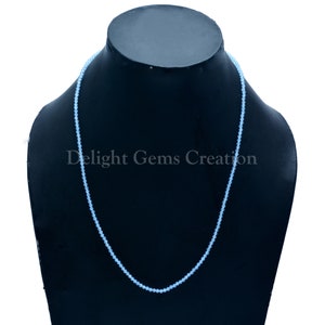Blue Chalcedony 2.5mm Micro Faceted Beads Necklace, Blue Chalcedony Stone Tiny Beads Necklace, Women&#39;s Necklace, Gift For Her