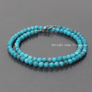 Natural Arizona Turquoise Necklace, Genuine Turquoise Beaded Necklace, 4-4.5mm Blue Turquoise Beads Necklace, Gemstone Necklace For Her
