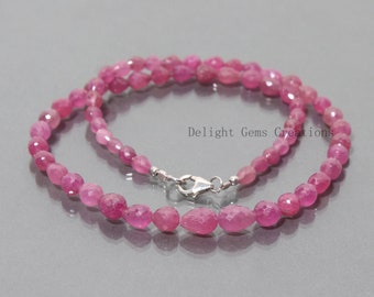 Pink Ruby Faceted Drops Necklace, 18 Inch Elegant Gift for Wife, Mother's Day Gift, 4x6mm-7x10mm Faceted Drops, Handmade Beads Jewelry