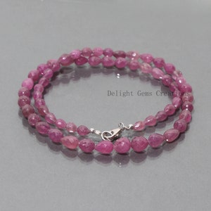 Beautiful Pink Ruby Beaded Necklace, 5x6mm-7x9mm Ruby G.F. Faceted Drops Gemstone Beads Necklace, AAA Wedding Gift July Birthstone Necklace