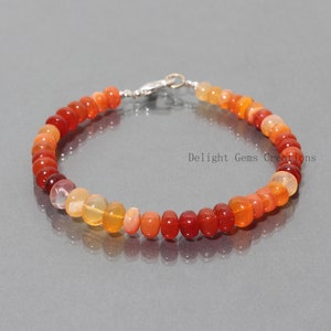 Mexican Fire Opal Bracelet, 6mm Fire Opal Beads shaded Bracelet, Orange Fire Opal October Birthstone Bracelet, Christmas Gift For Her