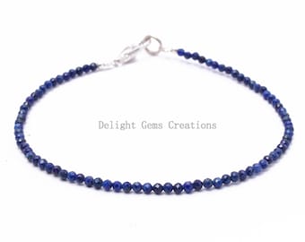 Natural Lapis Lazuli Beaded Bracelet, 2mm Lapis Lazuli Bracelet, Blue Lapis Jewellery, Micro Faceted Lapis Lazuli Tiny Beads Bracelet, Gift