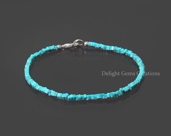 Natural Turquoise Heishi Beads Bracelet, 2.5-3mm Flat Square Heishi Gemstone Bracelet With 925 Sterling Silver Clasp and Accessories