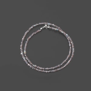 Natural Labradorite Necklace, Sterling Silver,3-3.5mm Labradorite Beads Necklace, Labradorite Beaded Necklace,18&quot; Inches Labradorite Jewelry