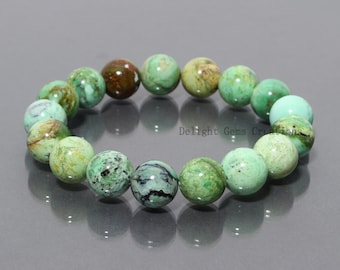 Pulsera elástica de variscita verde natural de 10 mm, joyería con piedras preciosas