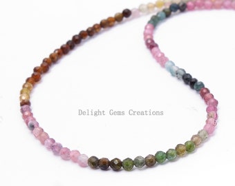 Collier Perles Rondes Tourmaline Multicolore Naturelle - 18 Pouces - 46 Carats - Fabriqué En Inde