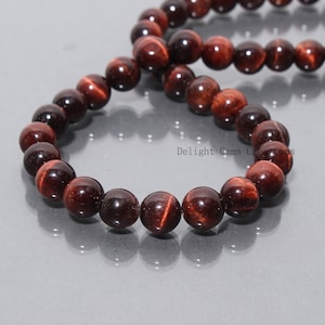 Genuine Red Tiger&#39;s Eye Beaded Necklace, 10mm Red Tiger Eye Smooth Round Beads Necklace// Semi Precious Stone 20 Inch Necklace For Men Women
