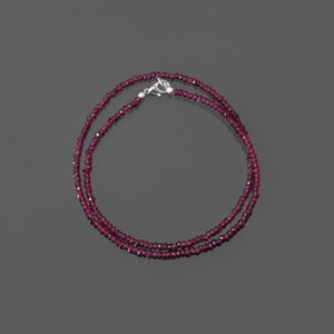 Natural Rhodolite Garnet Beaded Necklace, 3-4mm Garnet Faceted Rondelles Beads Necklace, AAA Garnet Gemstone Jewelry for Her, Gift For Her
