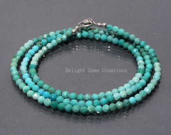 Turquoise Beaded Necklace, 3mm Micro Faceted Gemstone, 18 Inch