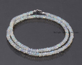 Ethiopian Opal Beads Necklace, 4mm Smooth Rondelle Welo Opal