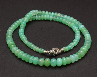Natural Chrysoprase Beaded Necklace, 18 Inch Smooth Rondelle Gemstone
